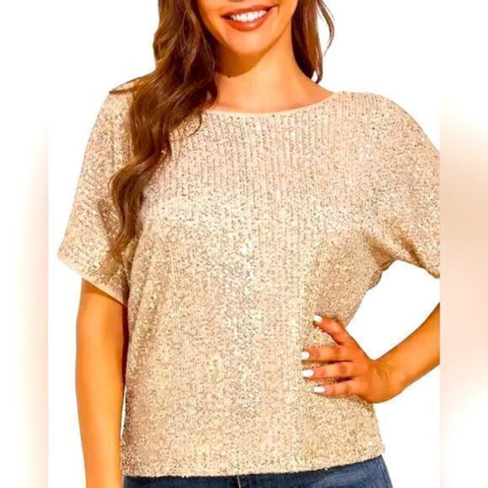 kayamiya Women's Sparkly Sequin Top Batwing Sleeve Glitter Blouse SIZE 18 NWT